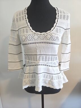 Ronny Kobo pointelle peplum hem pullover Sz M